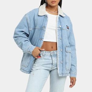 Tommy Hilfiger Worker Light Blue Denim Jacket Sherpa Collar Size Small